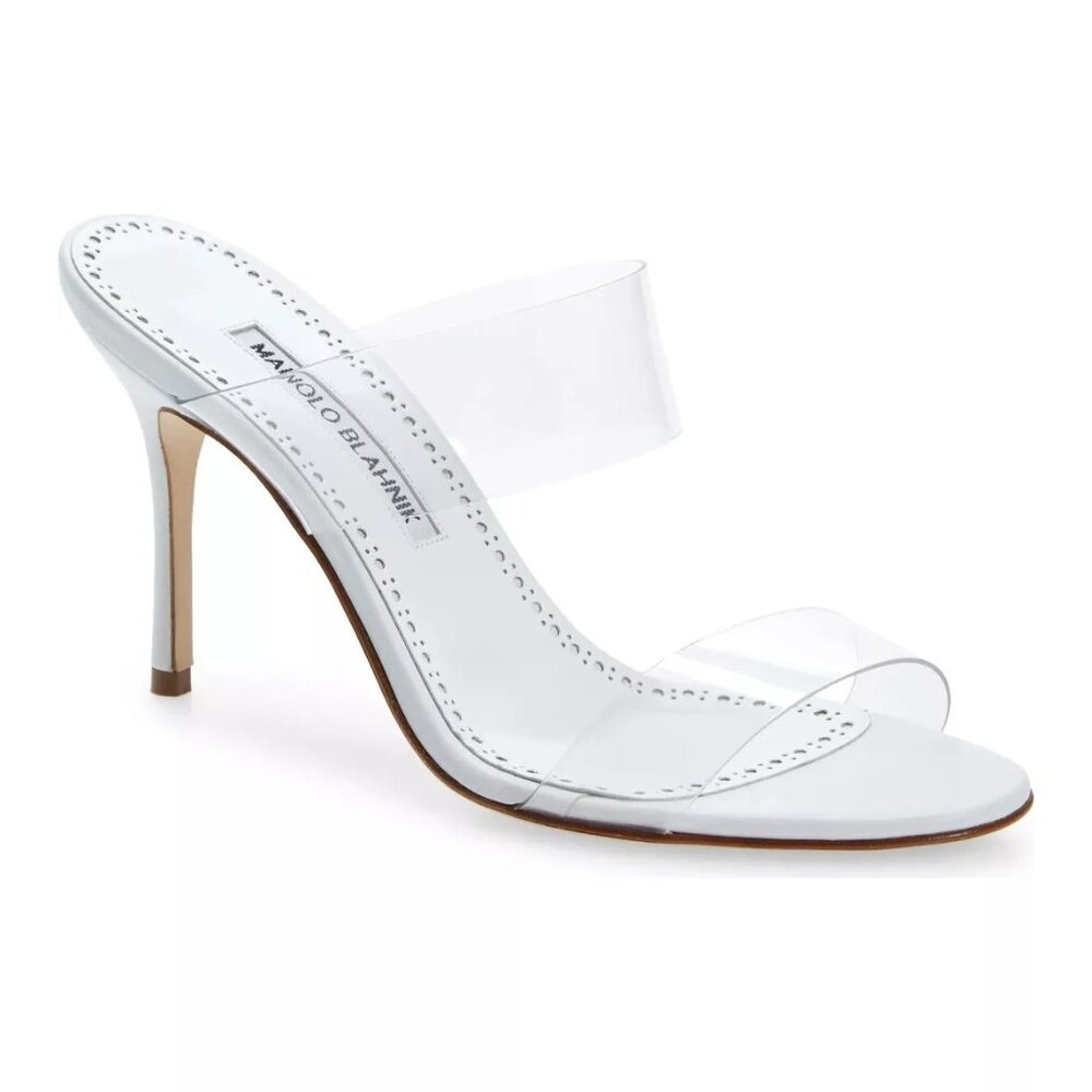 $800 Manolo Blahnik Scolto Clear Double Strap Sandal WHITE 35.5 (DB39)